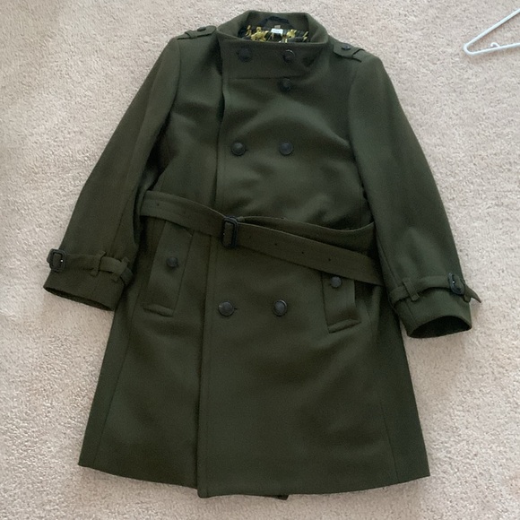 Burberry London Dark Olive Green wool Trench Coat with Wide Lapels US 8 - Picture 5 of 7